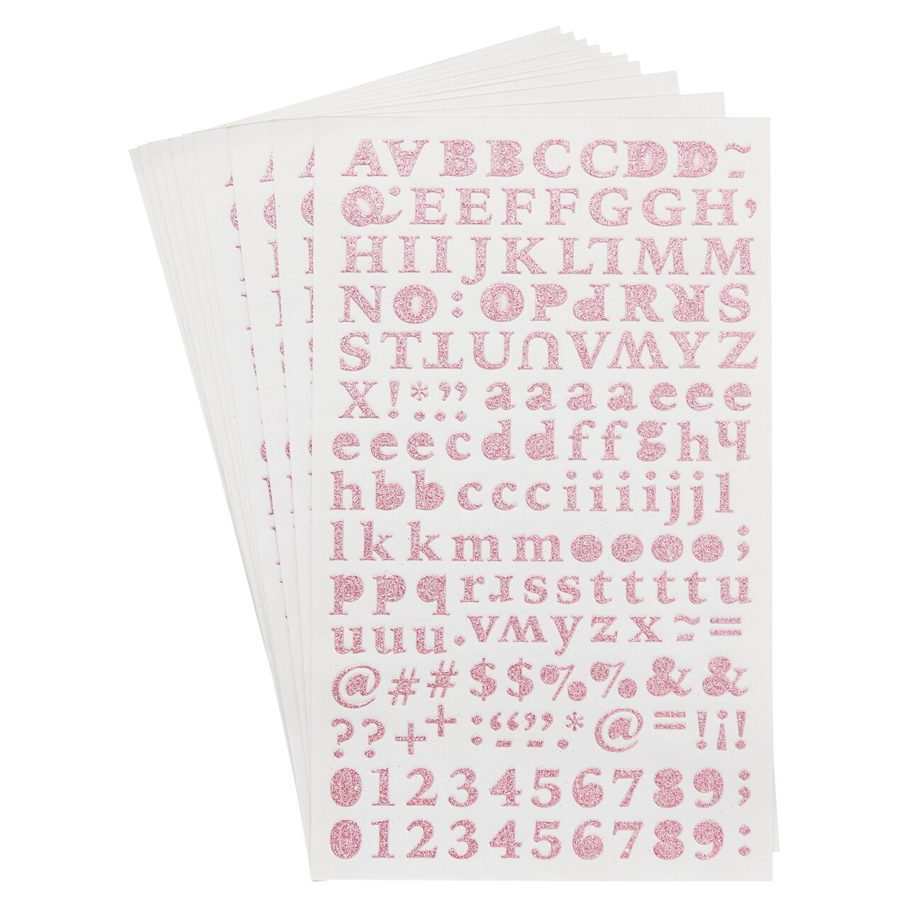 Set of 2 Small Pink Glitter Alphabet and Number Stickers, Upper and Lower  Case and Punctuation Marks (10 Sheets)